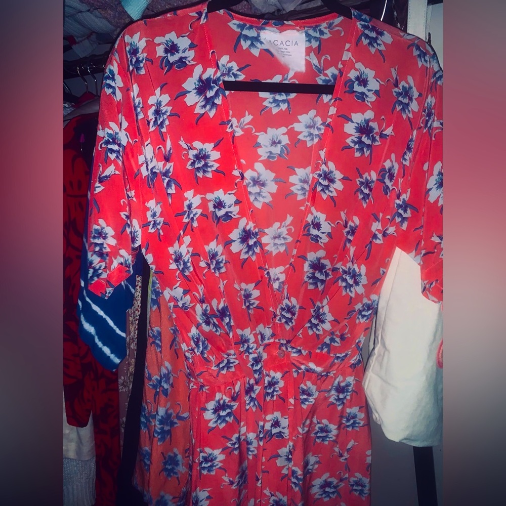 Acacia 100% Silk Dress/Swimsuit Coverup/Rare Print